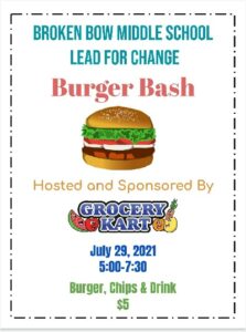 Broken Bow Middle School Lead4Change Burger Bash Thursday, July 29