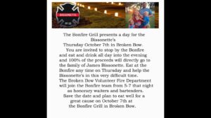 Fundraiser for Bissonette Family at Bonfire Grill Oct. 7