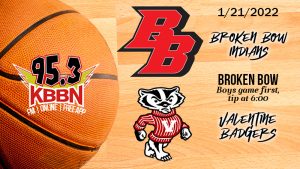 Local Sports Calendar - 1/21  Broken Bow vs Valentine Basketball on KBBN