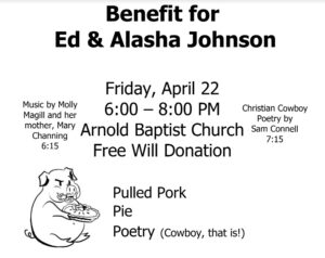 Benefit for Ed and Alasha Johnson Friday 4/22 at Arnold Baptist Church