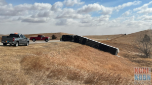 Wind Rolls Semi With Empty Trailer West Of Broken Bow