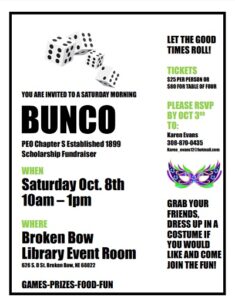 BUNCO Scholarship Fundraiser to be Held by Broken Bow PEO Oct. 8