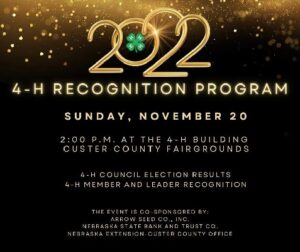 4-H Recognition Program Sunday, Nov. 20