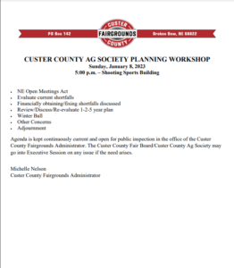 Custer County Ag Society's Sunday Workshop Agenda