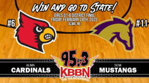 D1-6 Girls Basketball District Final on KBBN- SEM vs Alma