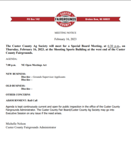 Ag Society to Hold Special Meeting Tonight
