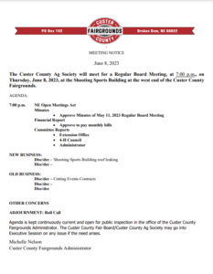 Ag Society agenda: June 8