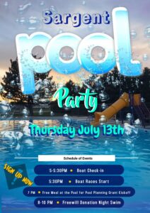 Sargent holding pool party and boat race this Thursday