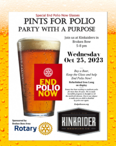 4th Annual “Pints For Polio” Oct. 25 at Kinkaiders Brewing Company