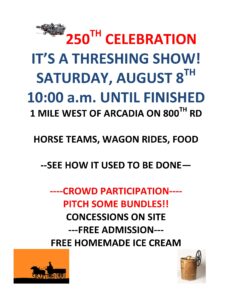 Threshing Show West of Arcadia Planned for August 8